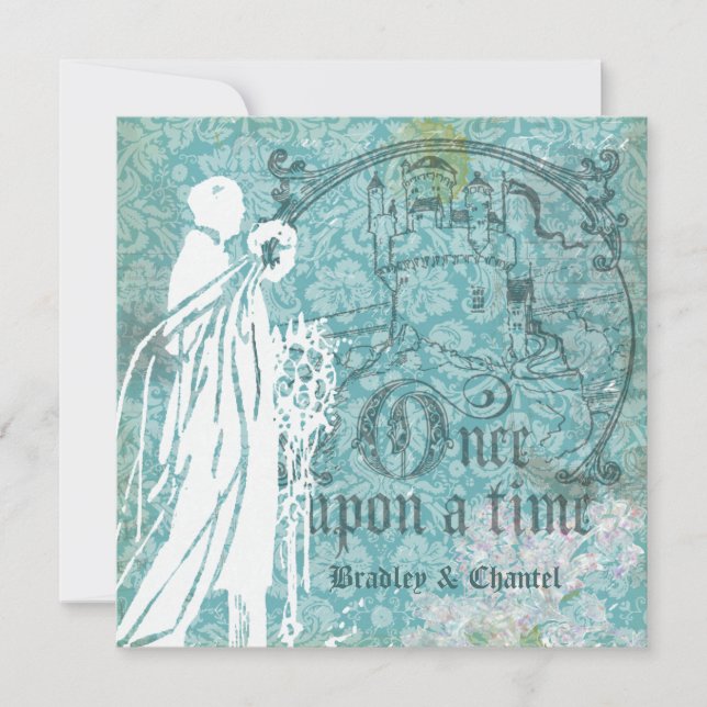 Invitación Érase una vez el casarse floral azul bonito invita (Anverso)