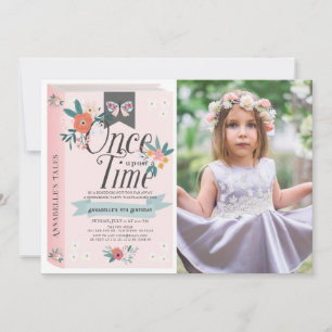 Invitación Érase una vez el cumpleaños de la foto con flores 
