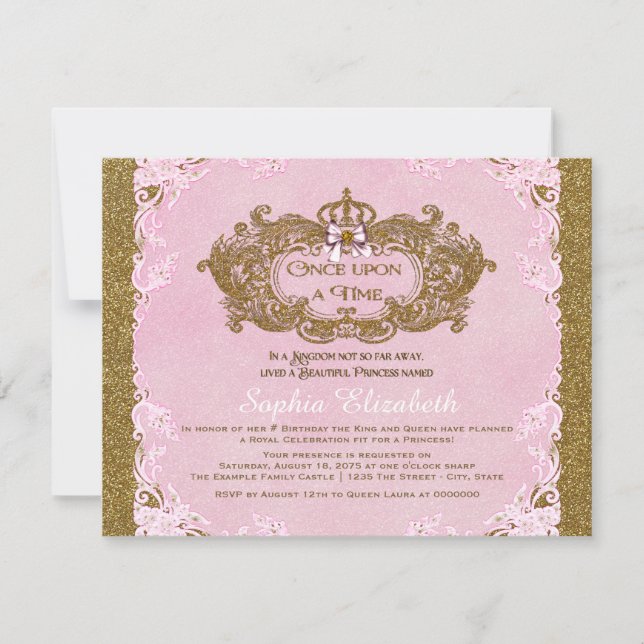 Invitación Érase una vez el cumpleaños de la princesa (Anverso)
