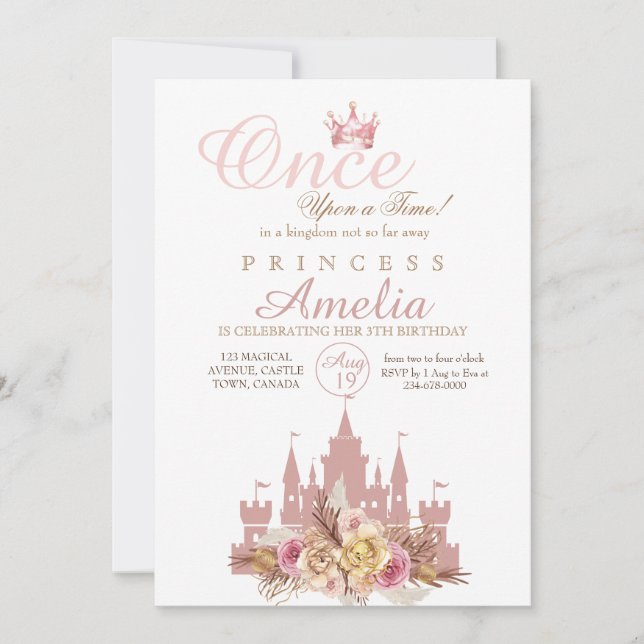 Invitación Érase una vez el cumpleaños de la princesa (Anverso)
