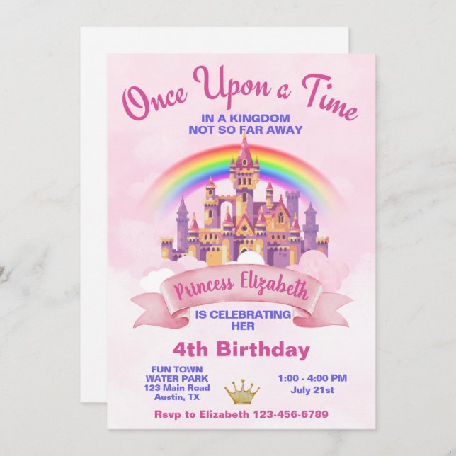 Invitación Érase Una Vez El Cumpleaños Del Castillo Princesa (Anverso / Reverso)