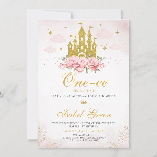 Invitación Érase una vez el primer cumpleaños de la princesa (Anverso)