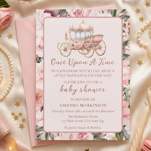 Invitación Érase una Vez Fiesta de Bebé Princesa Rosa