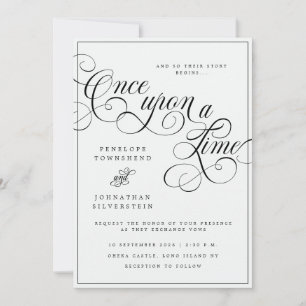 Invitación Érase Una Vez Flores Negros Blancos Boda