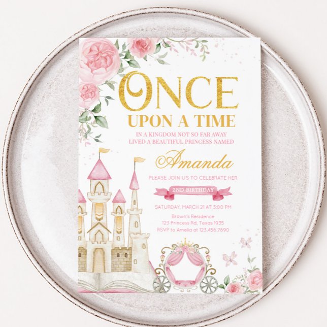 Invitación Érase una vez la fiesta de cumpleaños de la prince (Princess Castle Once Upon a Time Birthday Party Invitation)
