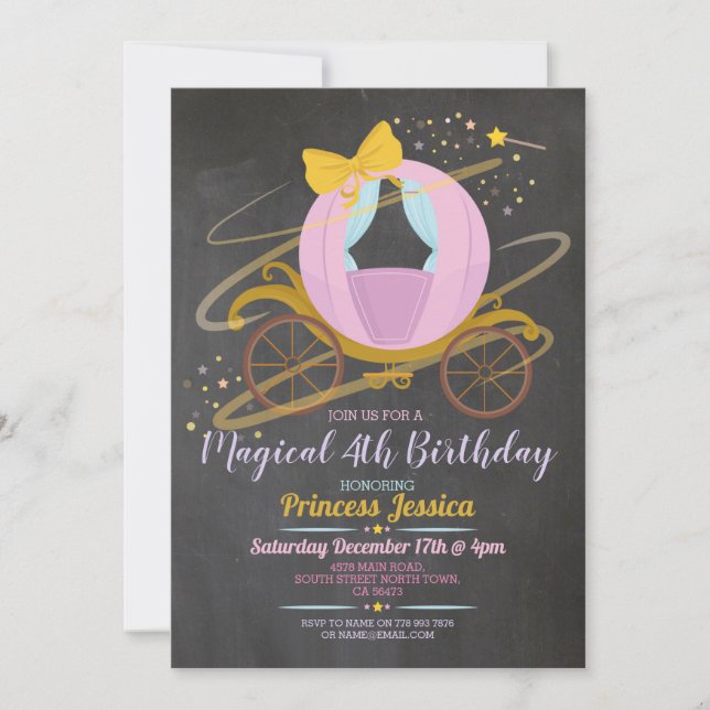 Invitación Érase una vez la princesa portadora de cumpleaños  (Anverso)