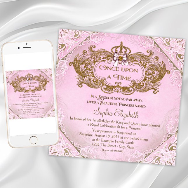 Invitación Érase Una Vez Princesa Cumpleaños 1 (Once Upon a Time Princess Birthday Invitation. Any number princess birthday invitation.)