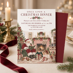 Invitación Érase una vez una cena de Navidad Vintage Santa