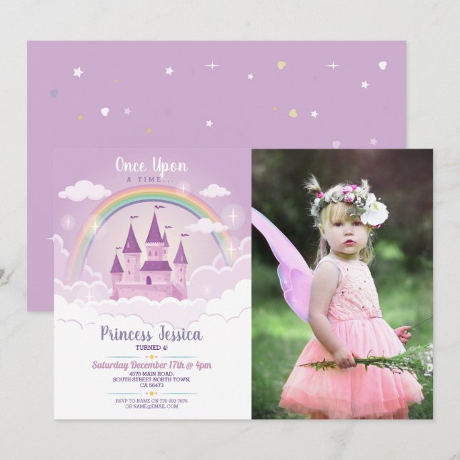 Invitación Érase una vez una foto del castillo de cumpleaños  (Anverso / Reverso)