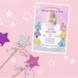 Invitación Érase una vez, vestido de princesa cumpleaños 1