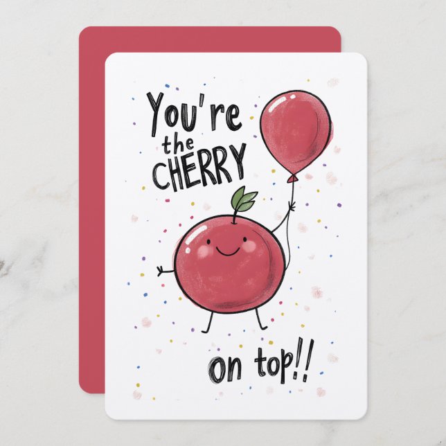 Invitación ¡Eres la cereza en la cima! | Un saludo de cumplea (Anverso / Reverso)