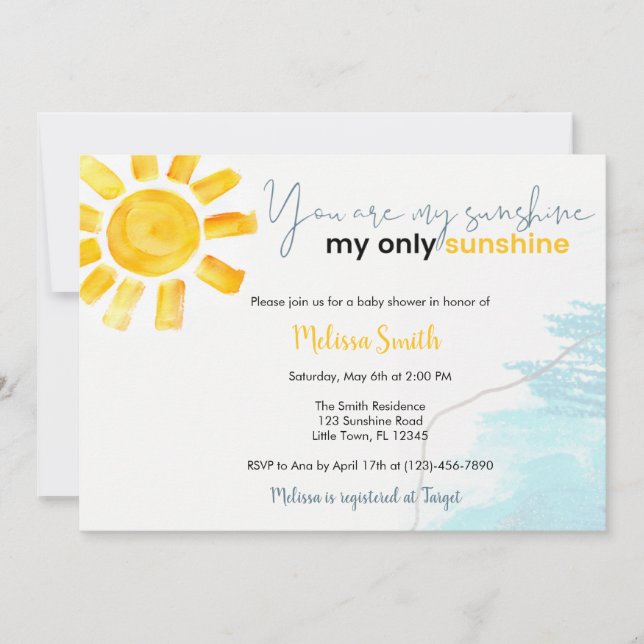 Invitación Eres Mi Baby Shower Sunshine (Anverso)