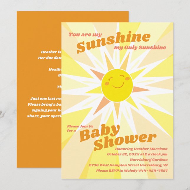Invitación Eres mi Baby Shower Sunshine (Anverso / Reverso)