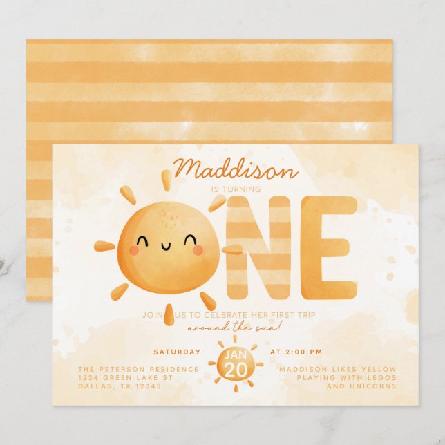 Invitación Eres mi sol convirtiéndose en un Fiesta de primer  (Anverso / Reverso)