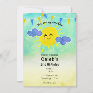 Invitación Eres mi Sunshine Yellow & Blue Birday Party