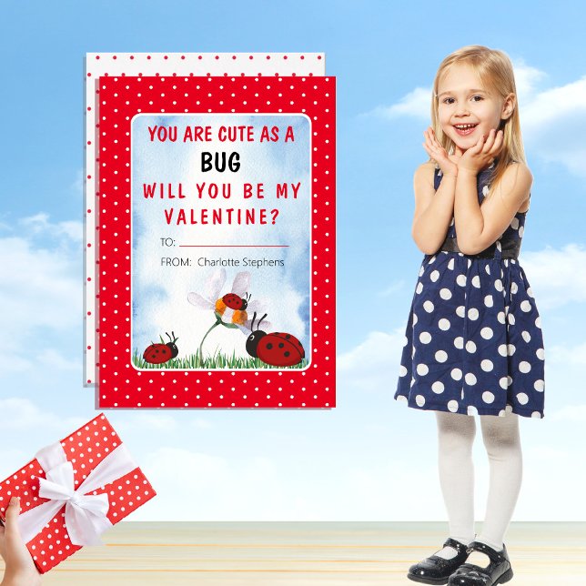 Invitación Eres Un Clase De El día de San Valentín De Burbuja ("You Are Cute As A Bug Will You Be My Valentine?"  Kid's Valentine's Day Classroom Card)