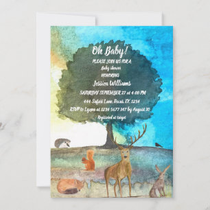 Invitación Erizo Adorable Acuarela Animales del Bosque Zorro 
