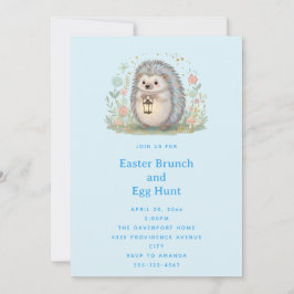 Invitación Erizo Adorable con Lámpara de Pascua