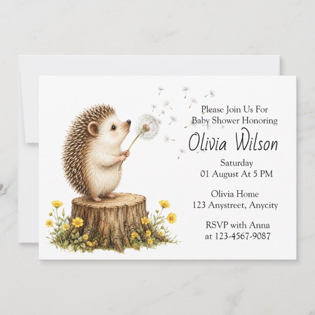 Invitación Erizo Caprichoso Soplando un Diente de León (Anverso)