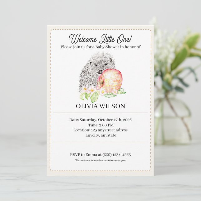 Invitación Erizo con una Manzana Dulce (Anverso de pie)