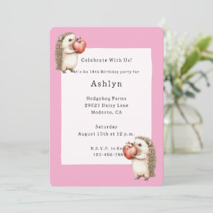 Invitación Erizo Corazón Cumpleaños Rosado Adorable Tierno