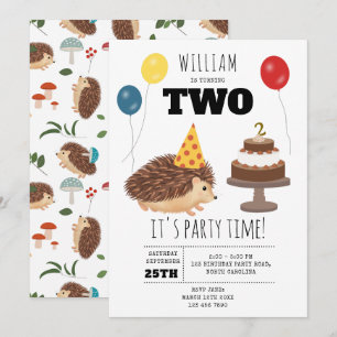 Invitación Erizo Hongo Bosque Divertido Cumpleaños