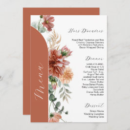Invitación erracotta y menú de Bodas florales de otoño