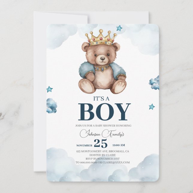 Invitación ES Baby Shower BOY Bear (Anverso)