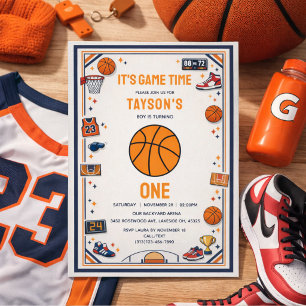 Invitación Es Baloncesto Hora del Juego Cumpleaños número 1 A