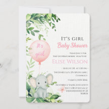 ¡Es chica! Bebé de elefante lindo con globo