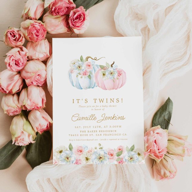 Invitación Es Chica de caída de gemelos y Baby Shower de niño (It's Twins Boy and girl Baby Shower Invitation)