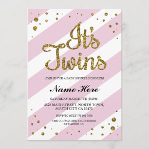 Invitación Es chicas Baby Shower de los gemelos que el oro