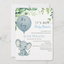 Invitación ¡Es chico! Bebé de elefante lindo con globo