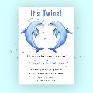 Invitación Es Cumpleaños de Gemelos Dolphins Bajo el Mar