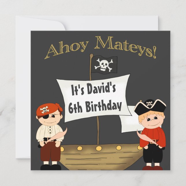 Invitación Es cumpleaños de los chicos piratas para mí (Anverso)
