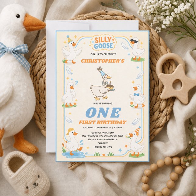 Invitación Es divertido cumpleaños retro 1º moderno divertido (It’s ONE Silly Goose Retro 1st Birthday Fun Modern Invitation
)