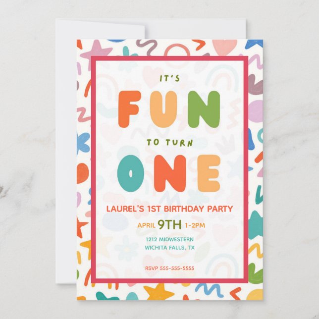 INVITACIÓN ES DIVERTIDO CUMPLIR UN AÑO  (Anverso)