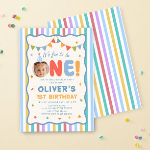 Invitación Es Divertido Cumplir Un Año Foto Colorido Cumpleañ