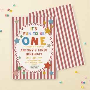 Invitación Es divertido ser un colorido primer cumpleaños