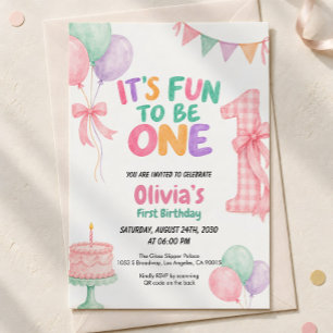 Invitación Es divertido ser un globo rosa en el primer cumple
