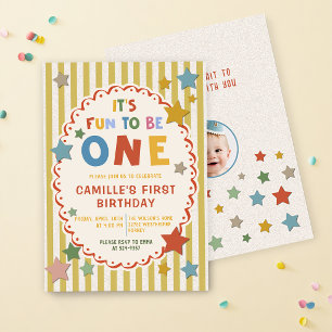 Invitación Es divertido ser una foto colorida Cumpleaños 1