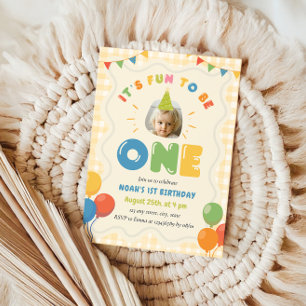Invitación Es divertido ser uno Cumpleaños 1 Foto Gingham