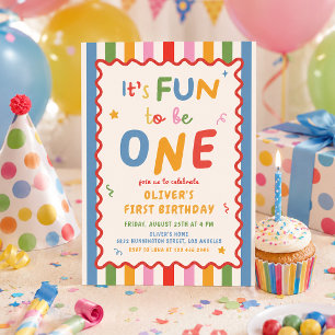 Invitación Es divertido ser uno Cumpleaños con rayas 1