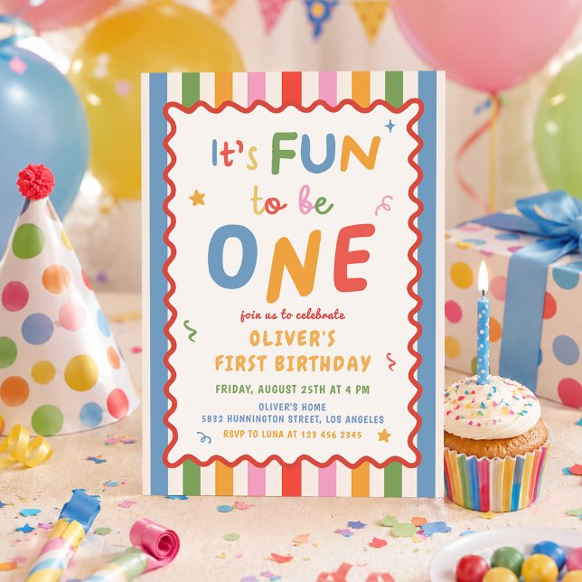 Invitación Es divertido ser uno Cumpleaños con rayas 1 (Subido por el creador)