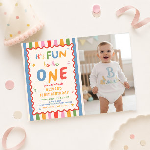 Invitación Es divertido ser uno Cumpleaños de Rayas Foto 1er