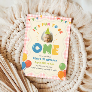 Invitación Es divertido ser uno Cumpleaños número 1 Foto rojo