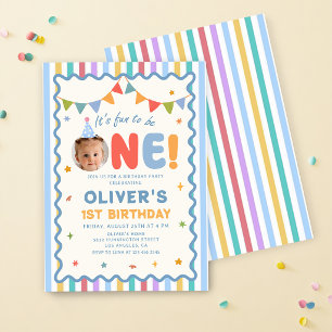 Invitación Es divertido ser uno Foto Colorido Cumpleaños 1