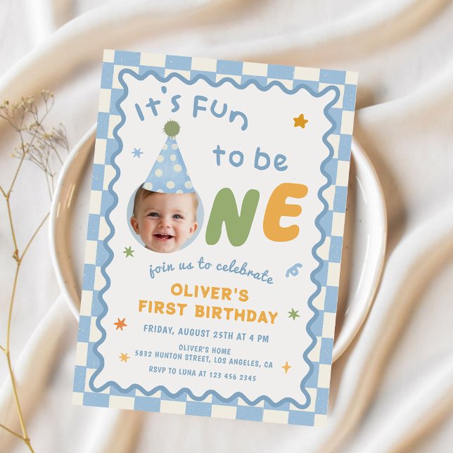 Invitación Es divertido ser uno Foto Niño Cumpleaños 1 (Subido por el creador)