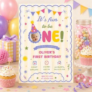 Invitación Es divertido ser uno Foto Niño Cumpleaños 1 