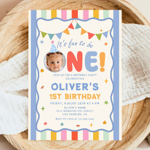 Invitación Es divertido ser uno Foto Rayas Cumpleaños 1